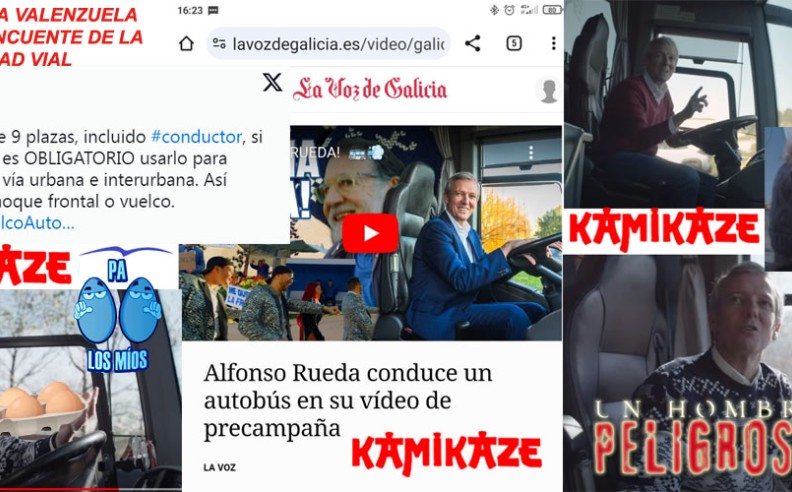 Alfonso Rueda como un auténtico KAMICAZE incita a conducir autobuses por Galicia sin cinturón de seguridad y sube sus videos a las redes sociales,