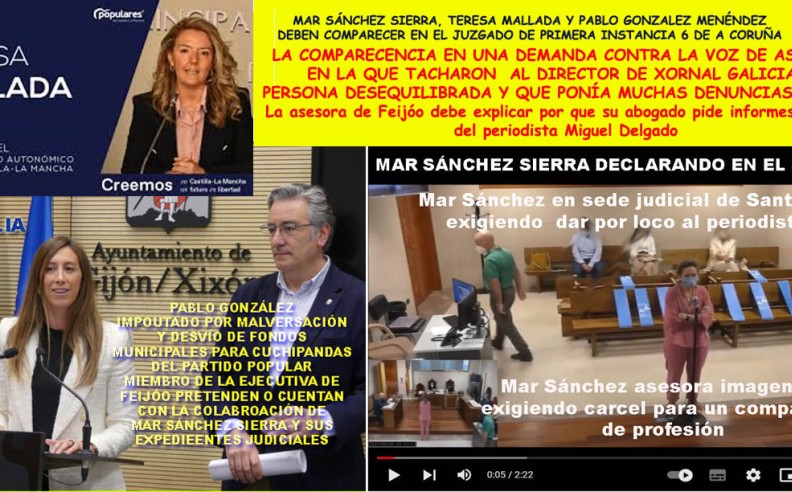 La asesora de Feijóo, Pablo González Menéndez y Teresa Mallada citados a declarar en un juicio en el Juzgado 6 de A Coruña.