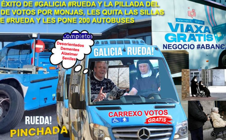 Alfonso Rueda cambia el carreto de votos en sillas de ruedas  por 200 autobuses para las elecciones del 18 F. 