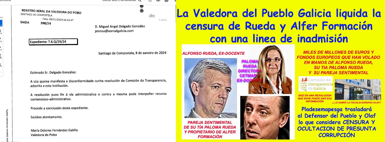 La Valedora del Pueblo Galicia liquida la censura de Rueda y Alfer  Formación con una linea de inadmisión - Xornal Galicia Exclusivo